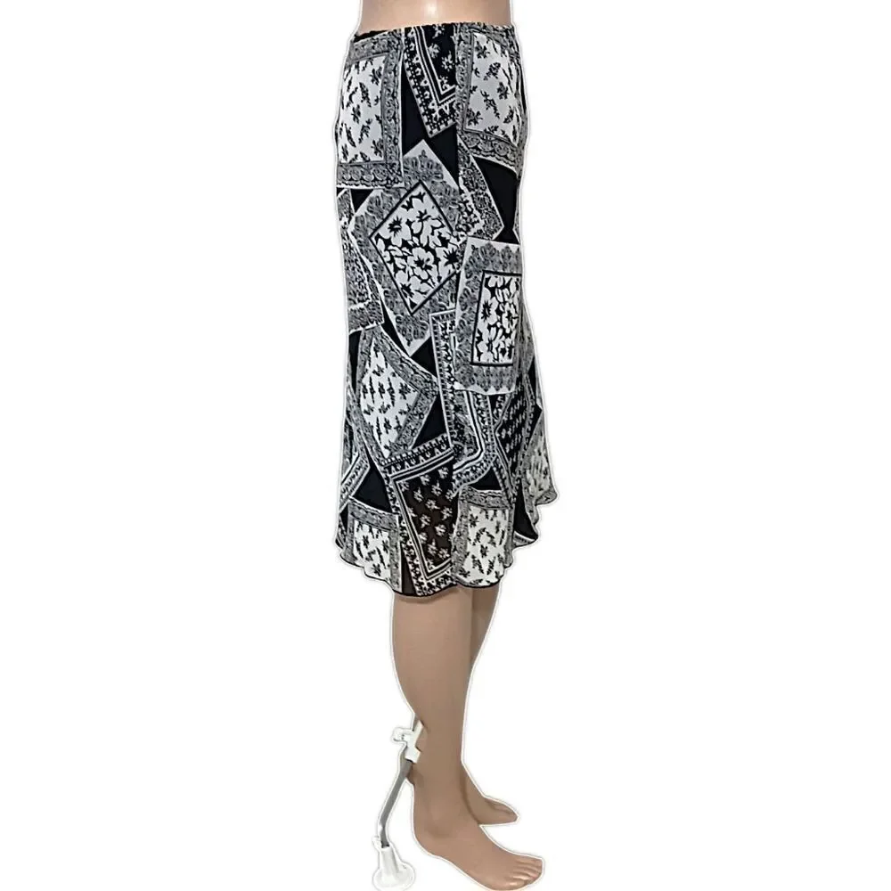 Y2K Patchwork Print Midi Skirt Sz S Sheer Overlay Lettuce Hem‎ Bohemian Grunge